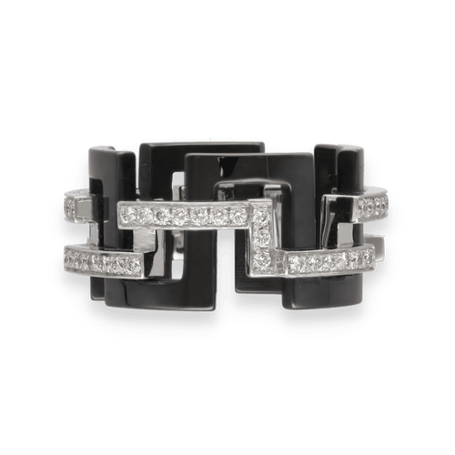 Bague 50 Bague Mellerio Graphic GM en or gris 18K et ceramique - Taille 50 58 Facettes FB07050