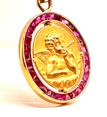 Pendentif Médaille ange en or jaune, datée 1927 58 Facettes AB471