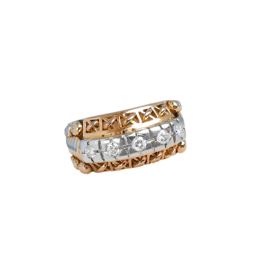 Bague 52.5 Bague Vintage (1940-1950) diamants or rose et or blanc 18K 58 Facettes 1762