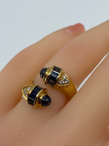 Bague 53 Bague toi et moi en Or jaune, saphirs et diamants 58 Facettes