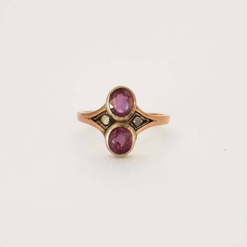 Bague 55 Bague Ancienne Toi & Moi Or Argent Grenats 58 Facettes