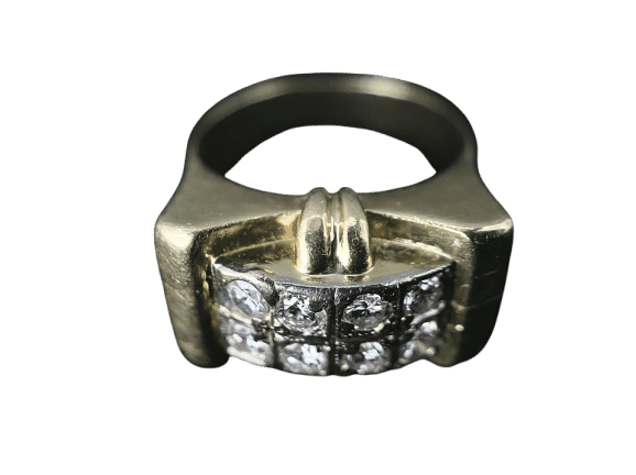Bague 56.5 Bague modèle Tank d'époque 1940/50 or bicolore diamants 58 Facettes