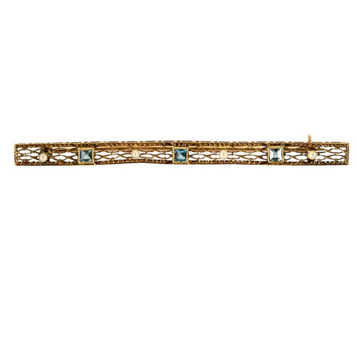 Broche Broche barette or jaune, perles de culture et aigues-marines 58 Facettes EL006