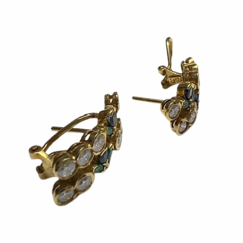Boucles d'oreilles BOUCLES D'OREILLES CONTEMPORAINES DU XXE SIÈCLE en OR 18 carats avec DIAMANTS et ÉMERAUDES 58 Facettes Q30B
