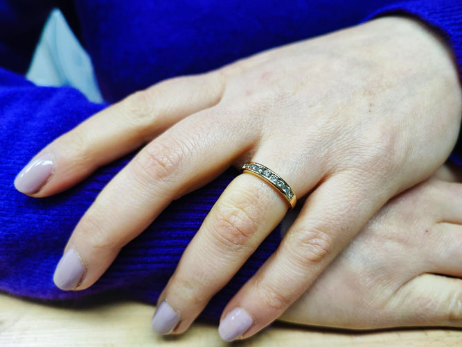 Bague 55 Demi alliance or jaune diamants 58 Facettes Al.Dem.rail.1388