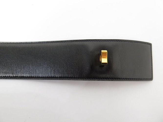 Collier vintage ceinture HERMES medor collier de chien en cuir box noir t76 58 Facettes 265992