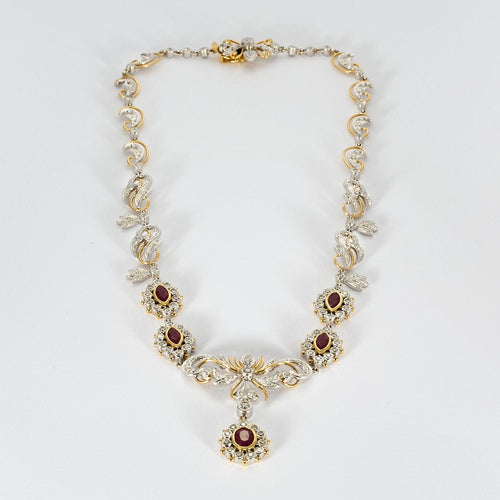 Collier Collier guirlande or jaune et or blanc, diamants et rubis 58 Facettes 240724