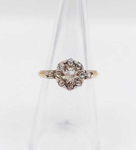 Bague 52.5 Bague marguerite victorienne or jaune, diamants taille rose (circa 1890) 58 Facettes A06138