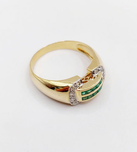 Bague 59 Bague tank style art deco or 18k émeraude calibrées et diamants taille brillants 58 Facettes A05364