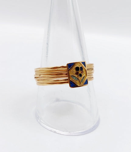 Bague 61.5 Bague semainier victorienne fleur en or rose 18k et émail bleu 58 Facettes A06639