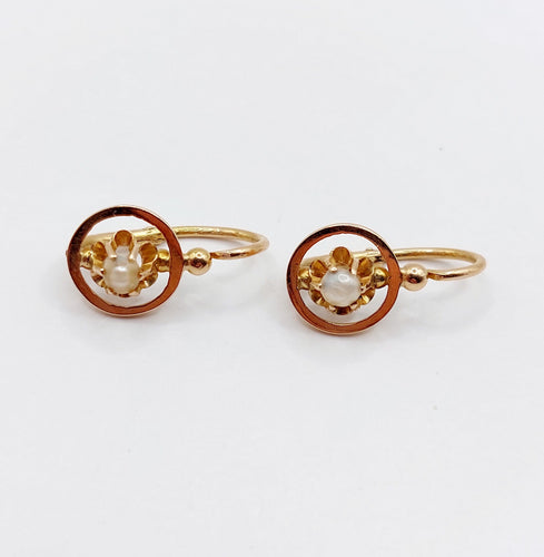 Boucles d'oreilles Dormeuses victoriennes or rose et perles (circa 1890) 58 Facettes A05887