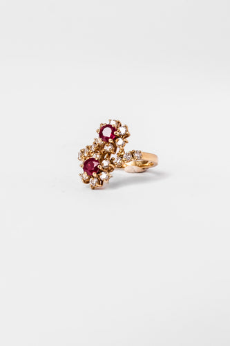 Bague 51.5 Bague Toi et Moi Fleurs en or jaune rubis et diamants 58 Facettes