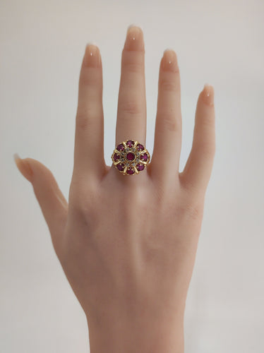 Bague 60 Bague dôme années 1950 en or jaune 18k, saphirs roses et diamants 58 Facettes LP1808