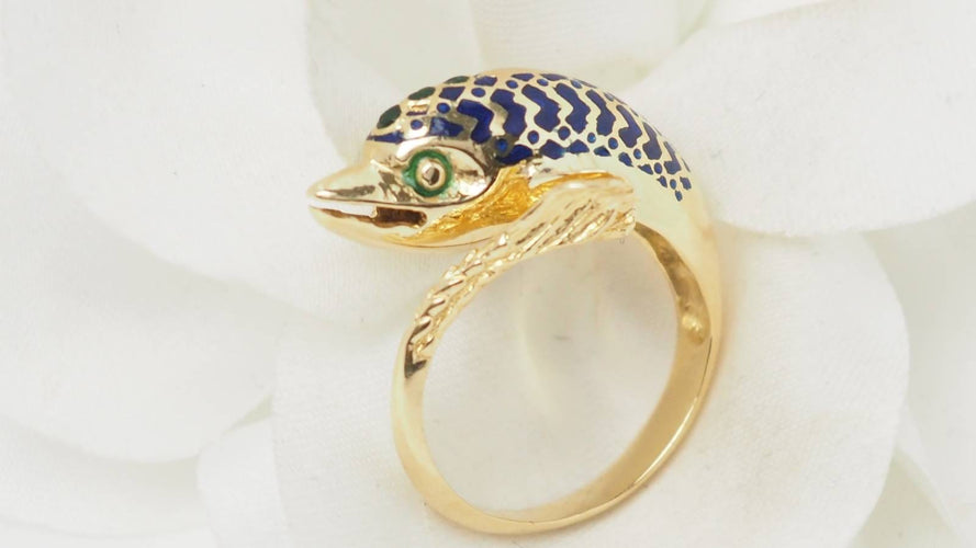 Bague 50 Bague Dauphin en or jaune et émail 58 Facettes 32581