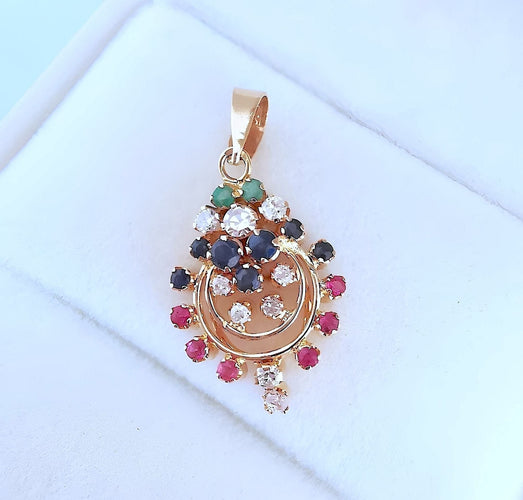 Pendentif Pendentif émeraudes - saphirs - rubis - diamants Or jaune 18 K 58 Facettes 1751