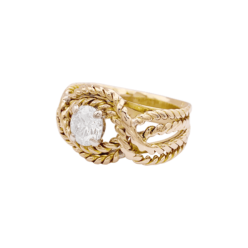 Bague fils d'or jaune et diamants.