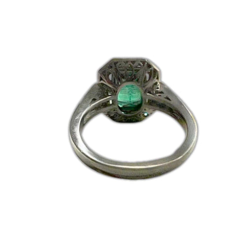 Bague 52.5 BAGUE PLATINE STYLE ART DÉCO AVEC DIAMANTS ET ÉMERAUDE 58 Facettes Q16B