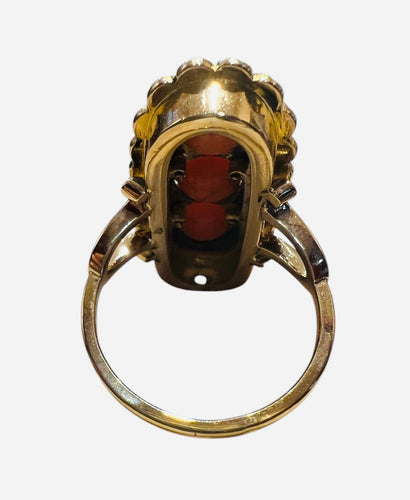 Bague 59 Bague en or 18 carats avec corail, diamants taille rose et émail noir 58 Facettes 7816 A