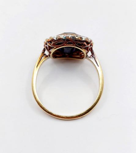 Bague 59 Bague pompadour art deco or jaune 18k pierre bleue et diamant taille rose (circa 1900) 58 Facettes A06202