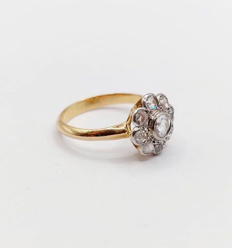 Bague 51 Bague marguerite antique en or 18k et platine, diamants taille rose 58 Facettes A06414