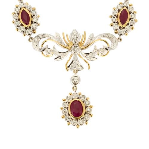 Collier Collier guirlande or jaune et or blanc, diamants et rubis 58 Facettes 240724