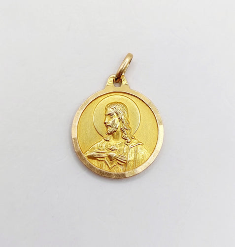 Pendentif Médaille religieuse vintage or jaune double face vierge Marie et Jésus Christ 58 Facettes B01019
