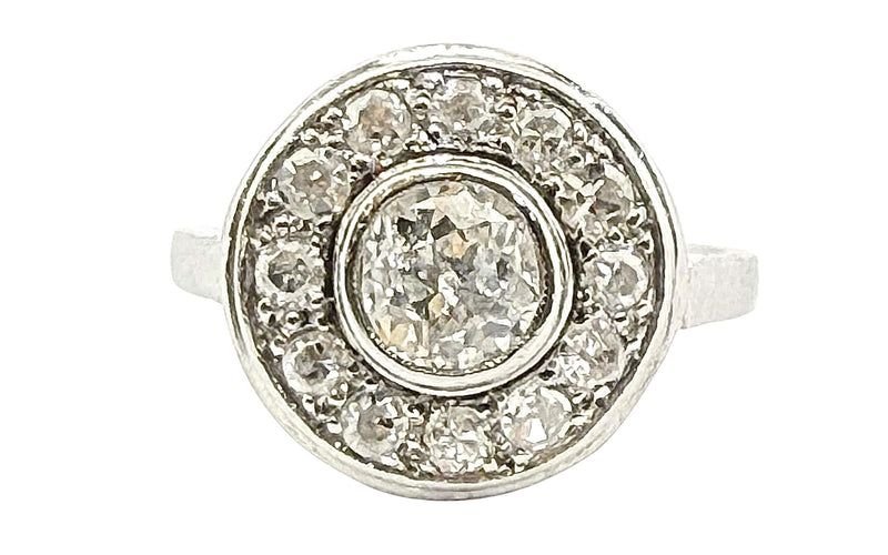 Bague 52 Bague ronde ancienne en platine et diamants 58 Facettes