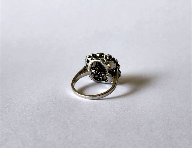 Bague 53 Bague or blanc 18k et Diamants anciens 58 Facettes