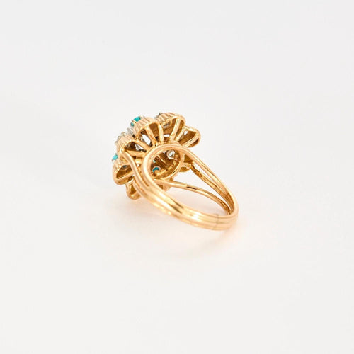 Bague 51 Bague or jaune, turquoises, diamants 58 Facettes