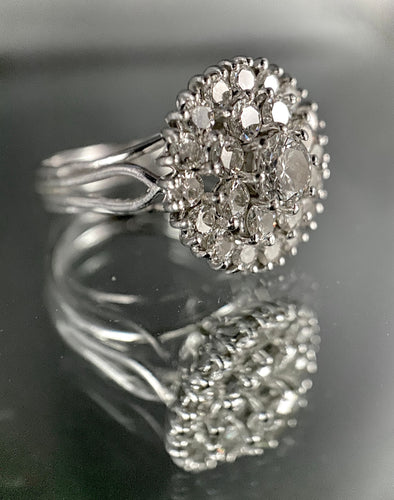 Bague 54.5 Bague fleur or blanc diamants 58 Facettes