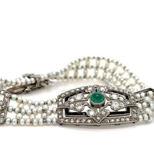 Bracelet BRACELET ART DECO EMERAUDE PERLES DIAMANTS ONYX 58 Facettes Réf 1_0000019/1