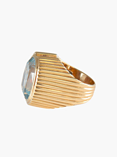 Bague 50 Bague Or Jaune Pierre Bleue 58 Facettes