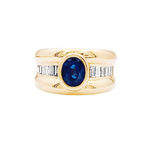 Bague 59 Bague or jaune, saphir et diamants. 58 Facettes 35222