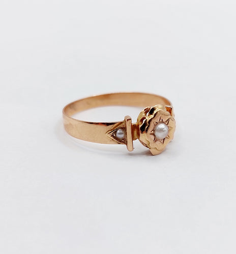 Bague 56.5 Bague antique or rose perles sertis étoilés 58 Facettes A05703