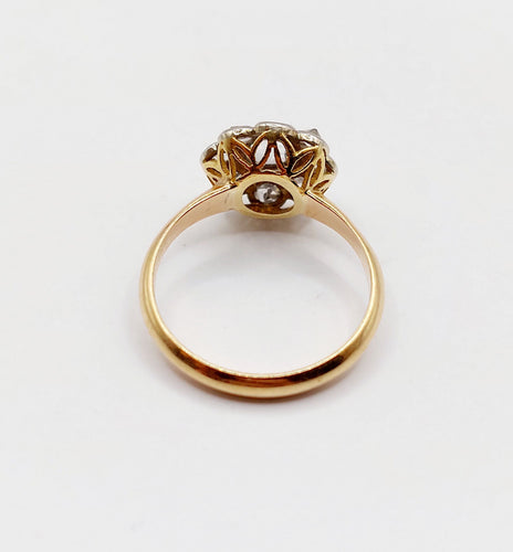 Bague 51 Bague marguerite antique en or 18k et platine, diamants taille rose 58 Facettes A06414