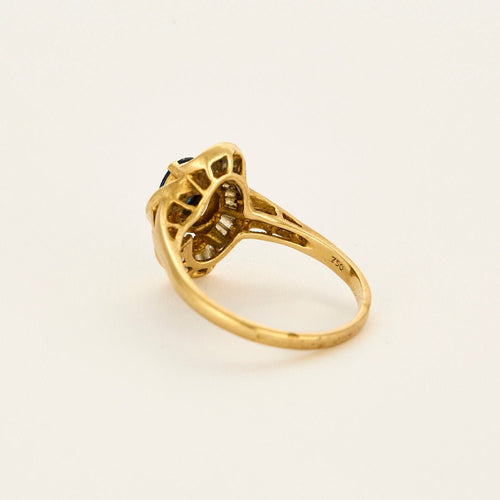 Bague marquise or jaune, saphir et diamants