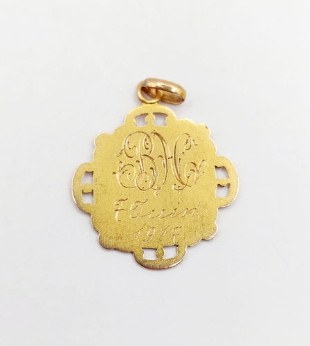 Pendentif Médaille religieuse Art Nouveau or rose et jaune Vierge Marie (circa 1917) 58 Facettes B01004