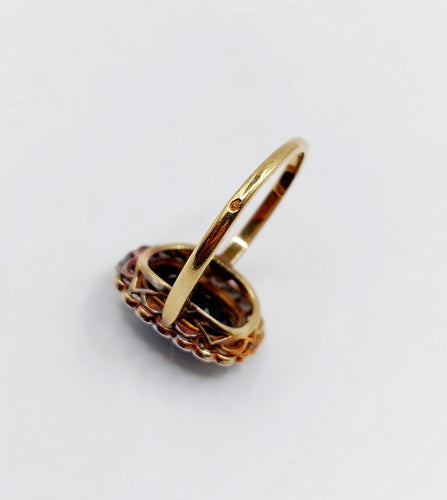 Bague 59 Bague pompadour art deco or jaune 18k pierre bleue et diamant taille rose (circa 1900) 58 Facettes A06202