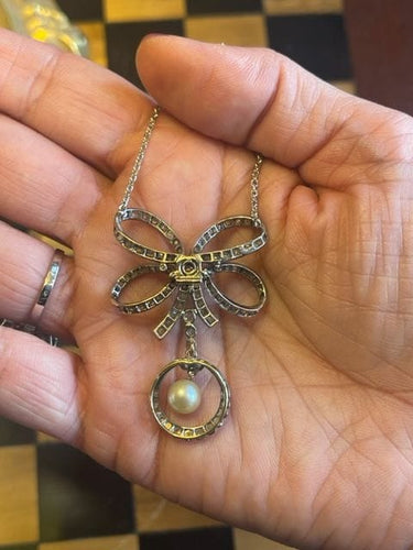 Collier Collier noeud, diamants et perles, fin XIXéme 58 Facettes