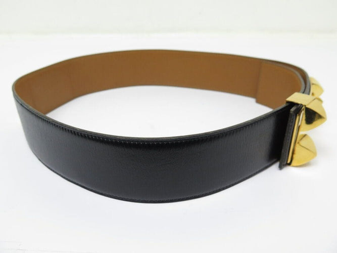 Collier vintage ceinture HERMES medor collier de chien en cuir box noir t76 58 Facettes 265992