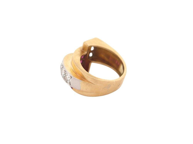 Bague 50 bague tank art deco sertie diamants 1.1ct rubis t50 en or jaune platine 8gr 58 Facettes 269295