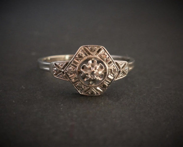 Bague 57 Bague Art Déco Diamants Platine Et Or Blanc 58 Facettes