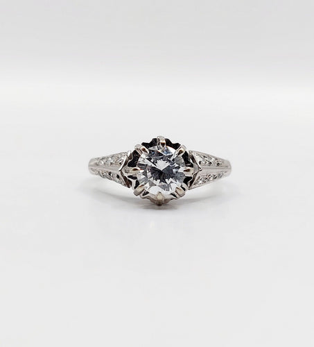 Bague 47 Bague solitaire Art Déco or blanc, platine et diamant 0,55 carat (circa 1930) 58 Facettes A00256