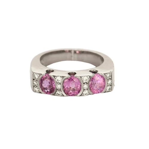 Bague 56 Bague jonc or blanc, saphirs roses et diamants 58 Facettes GU177