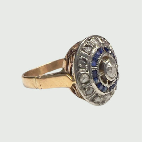 Bague SORTIJA ART DECÓ ÉPOCA 1930-35 de ORO y PLATINO con DIAMANTES y ZAFIROS 58 Facettes A2427 (469)