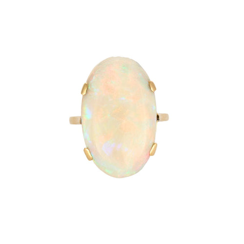 Bague 54 Bague Or Jaune Cabochon d'Opale Blanche 58 Facettes