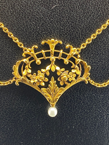 Collier Collier draperie en or 18 carats et perles, travail français vers 1880 58 Facettes AB37