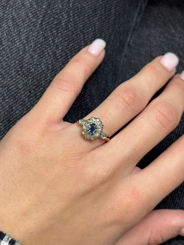 Bague or jaune saphir 0,5 ct et diamants 0,5 ct
