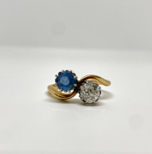 Bague Bague toi et moi or jaune et blanc diamant et saphir 58 Facettes