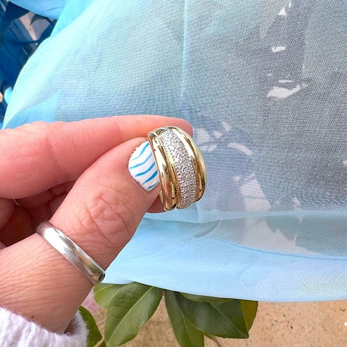 Bague 58.5 Bague Jonc bombé - Diamants - Or blanc et or jaune 18 K 58 Facettes AA 1714